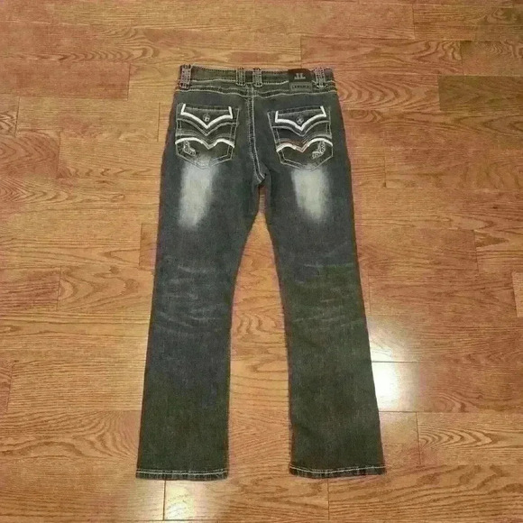 Lamasini Men's Gray Denim Medium Wash Mid-Rise Straight Wide Leg Jeans,Sz 34/30 - Picture 6 of 6